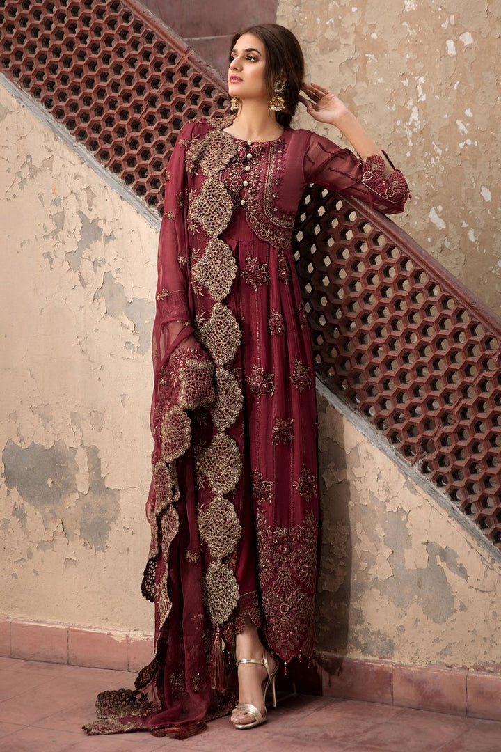 2349-GARNET-STRIPE EMBROIDERED CRINKLE CHIFFON UNSTITCHED