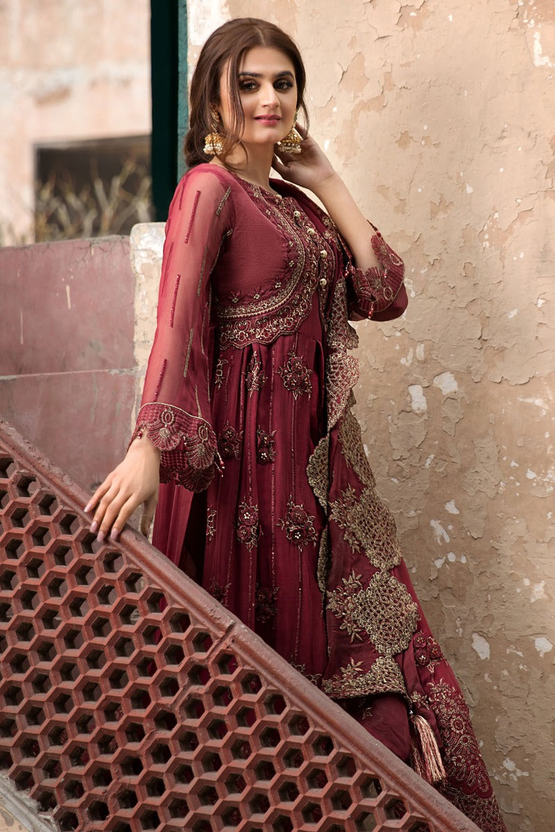 2349-GARNET-STRIPE EMBROIDERED CRINKLE CHIFFON UNSTITCHED