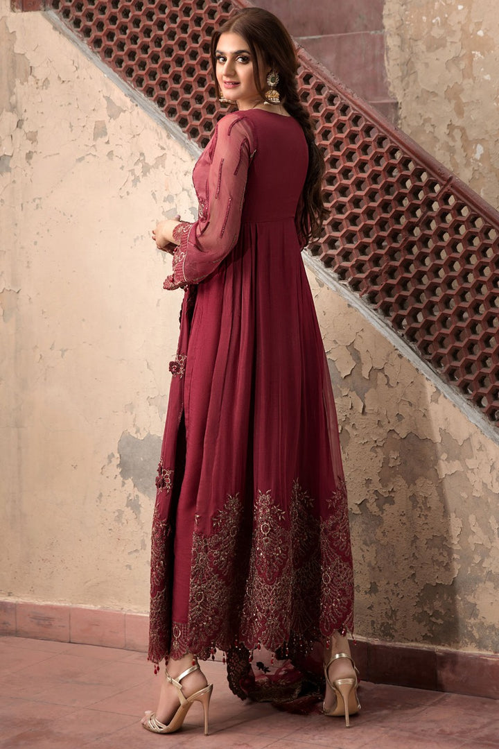 2349-GARNET-STRIPE EMBROIDERED CRINKLE CHIFFON UNSTITCHED