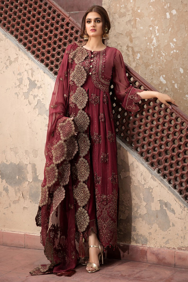 2349-GARNET-STRIPE EMBROIDERED CRINKLE CHIFFON UNSTITCHED