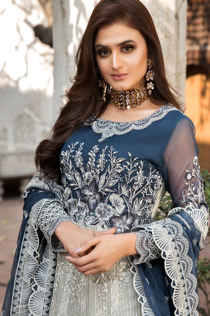 2353-COBALT-FLORANCE EMBROIDERED CRINKLE CHIFFON UNSTITCHED