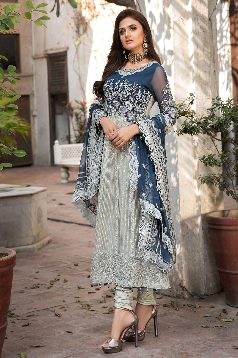 2353-COBALT-FLORANCE EMBROIDERED CRINKLE CHIFFON UNSTITCHED