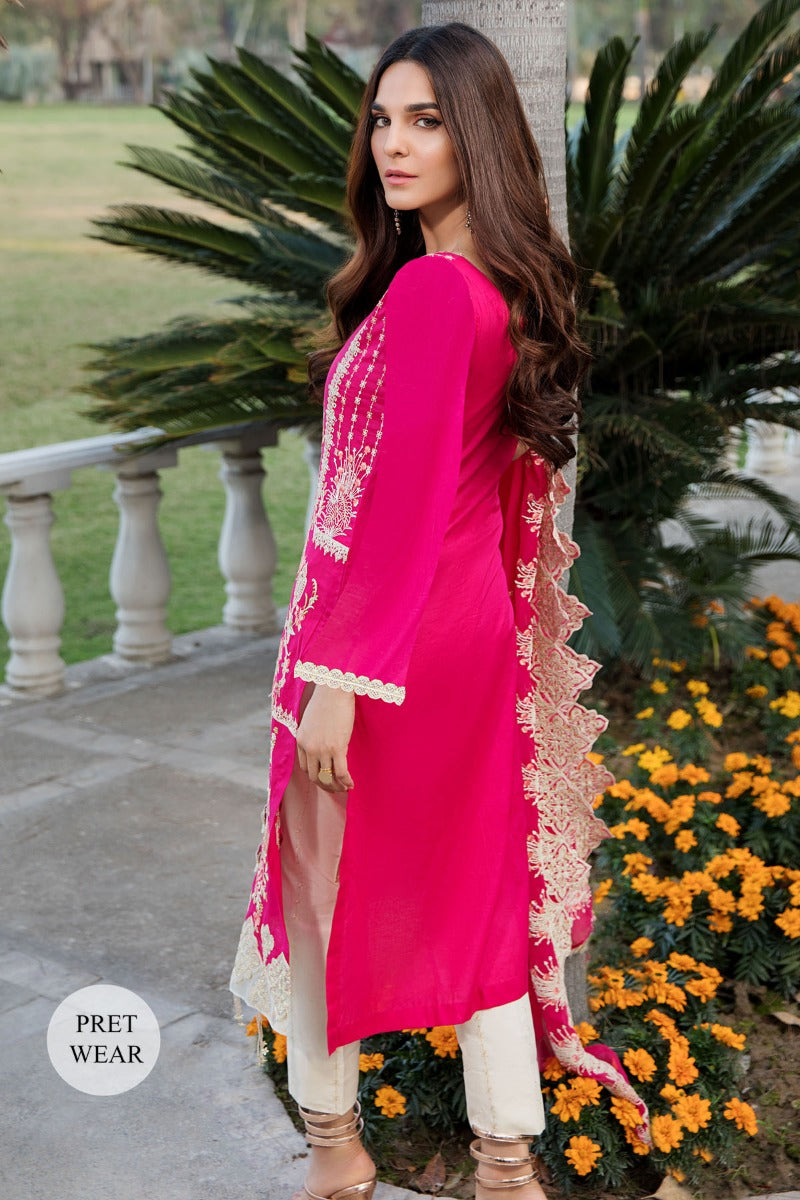 2451 HOT PINK EMBROIDERED LAWN STITCHED