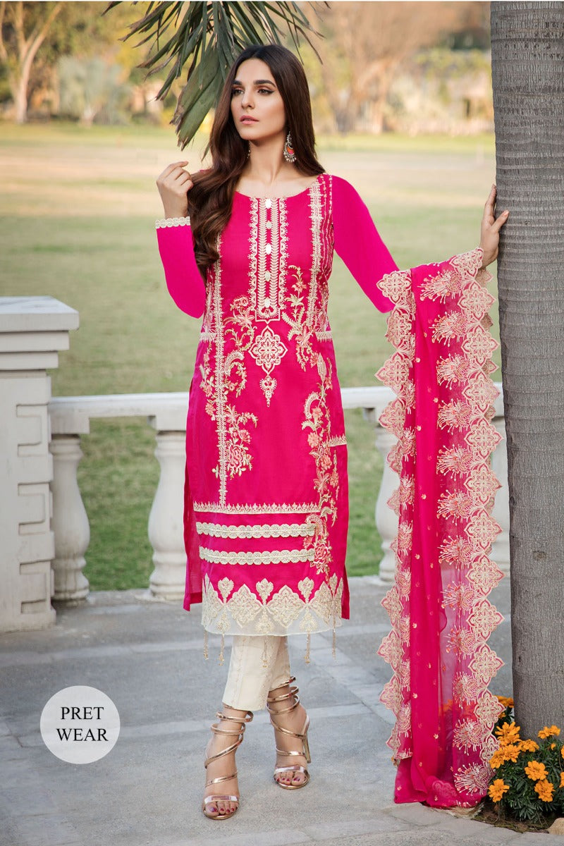 2451 HOT PINK EMBROIDERED LAWN STITCHED