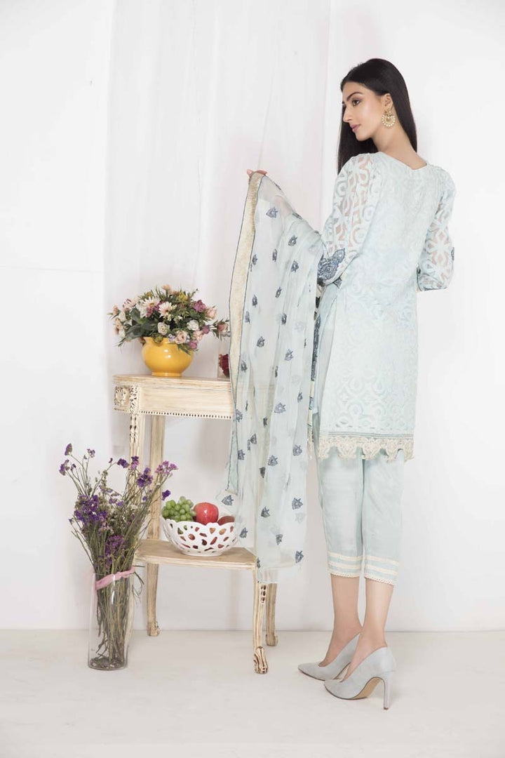 1864-PARADISE BLUE EMBROIDERED ORGANZA STITCHED