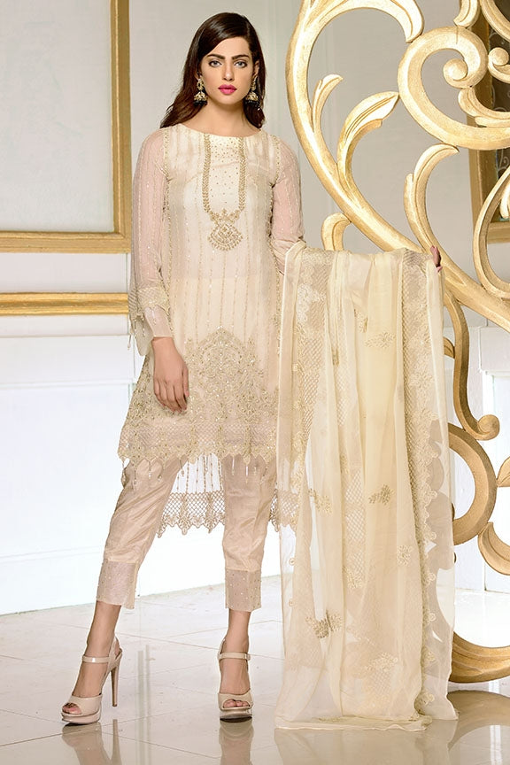 1894-OFF-WHITE EMBROIDERED BEMBERG CHIFFON STITCHED