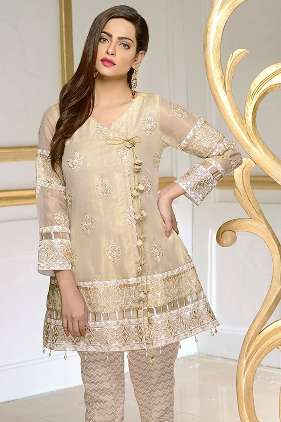 1897-GOLD EMBROIDERED ORGANZA STITCHED