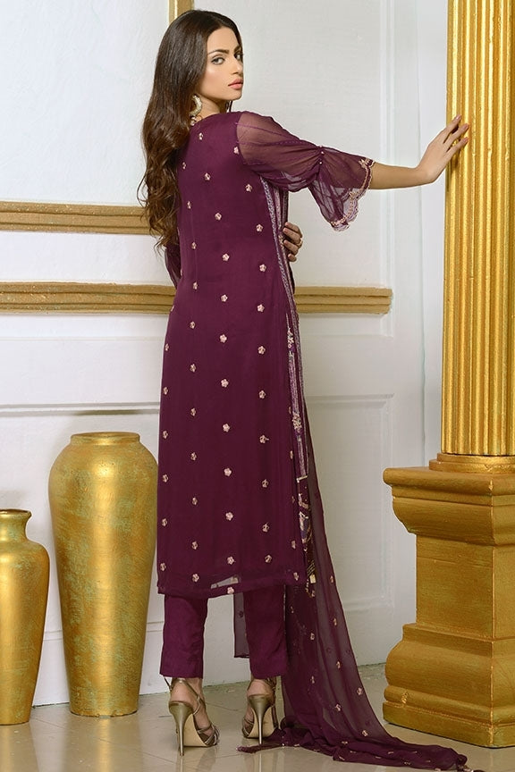 1937-PURPLE EMBROIDERED BEMBERG CHIFFON STITCHED