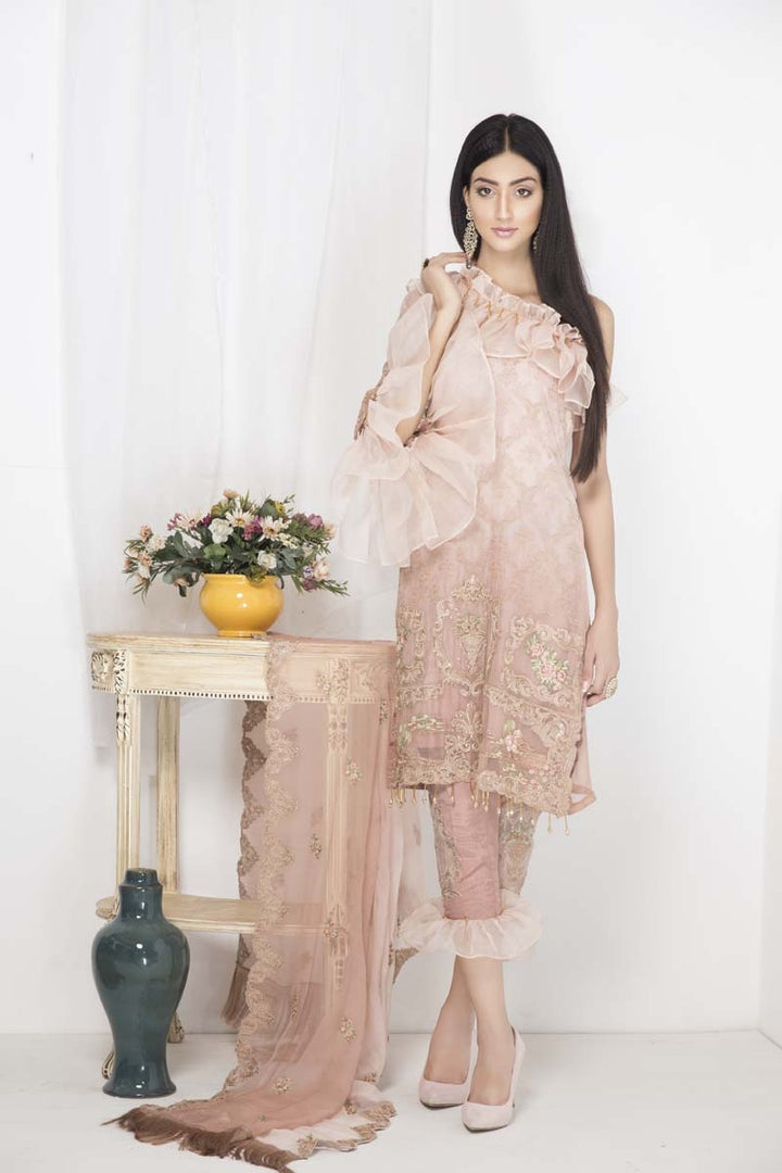 2104-ROSE-QUARTZ EMBROIDERED CRINKLE CHIFFON STITCHED
