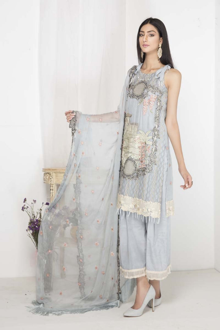 2105-AIRY BLUE EMBROIDERED CRINKLE CHIFFON STITCHED