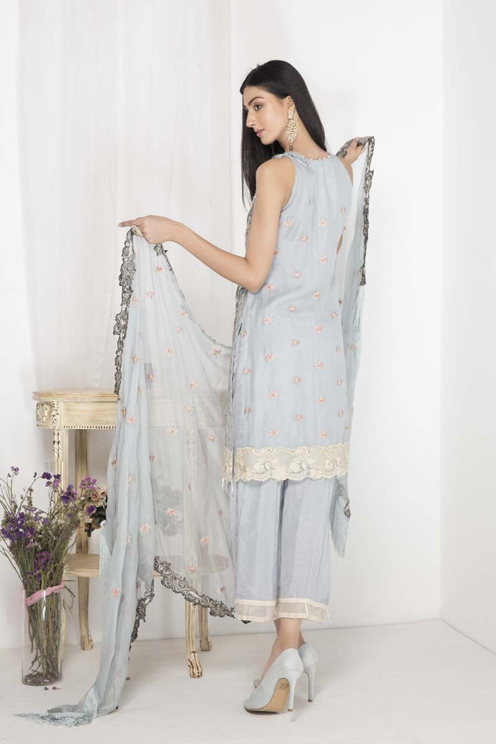 2105-AIRY BLUE EMBROIDERED CRINKLE CHIFFON STITCHED