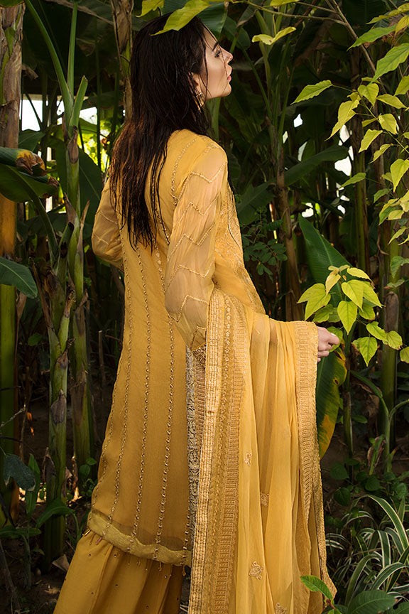 2155-YELLOW-CORN EMBROIDERED BEMBERG CHIFFON UNSTITCHED