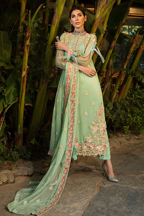 2156-MINT-GREEN EMBROIDERED BEMBERG CHIFFON UNSTITCHED
