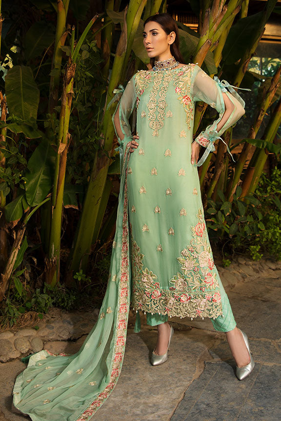 2156-MINT-GREEN EMBROIDERED BEMBERG CHIFFON UNSTITCHED