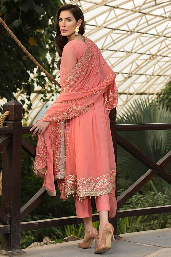 2157-CORAL-ROSE EMBROIDERED BEMBERG CHIFFON UNSTITCHED