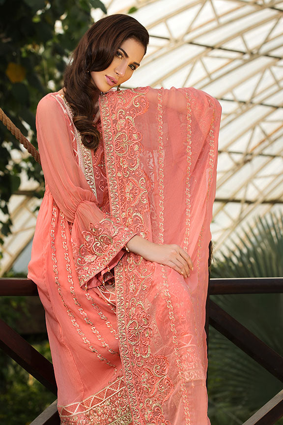 2157-CORAL-ROSE EMBROIDERED BEMBERG CHIFFON UNSTITCHED