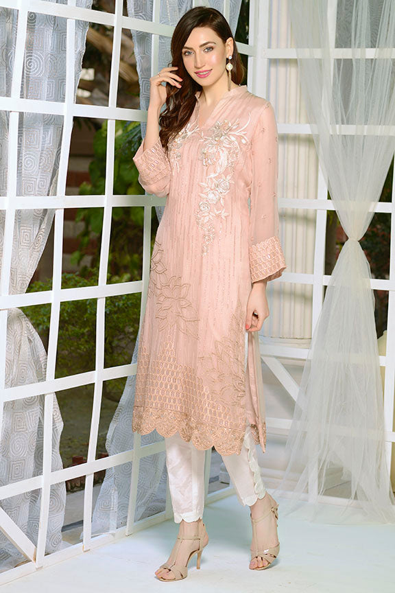 2171-POWDER-PINK EMBROIDERED BEMBERG CHIFFON STITCHED