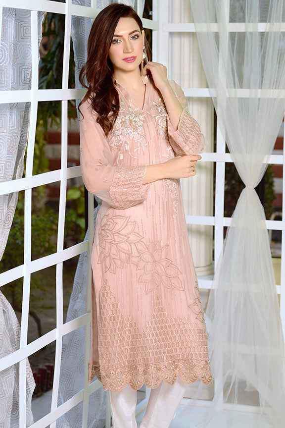 2171-POWDER-PINK EMBROIDERED BEMBERG CHIFFON STITCHED