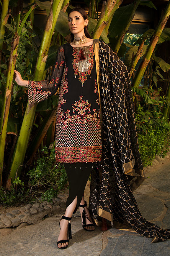 2181-INK-BLACK EMBROIDERED BEMBERG CHIFFON UNSTITCHED