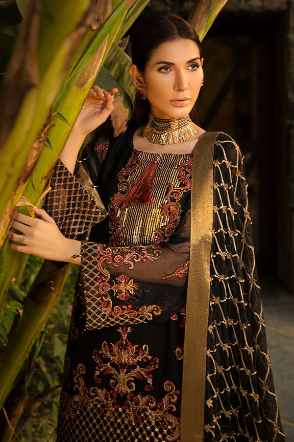 2181-INK-BLACK EMBROIDERED BEMBERG CHIFFON UNSTITCHED