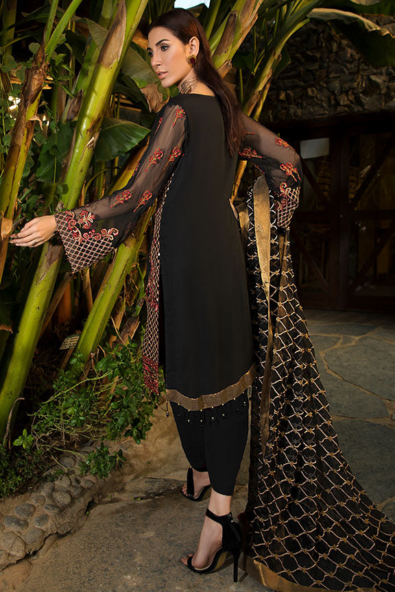 2181-INK-BLACK EMBROIDERED BEMBERG CHIFFON UNSTITCHED