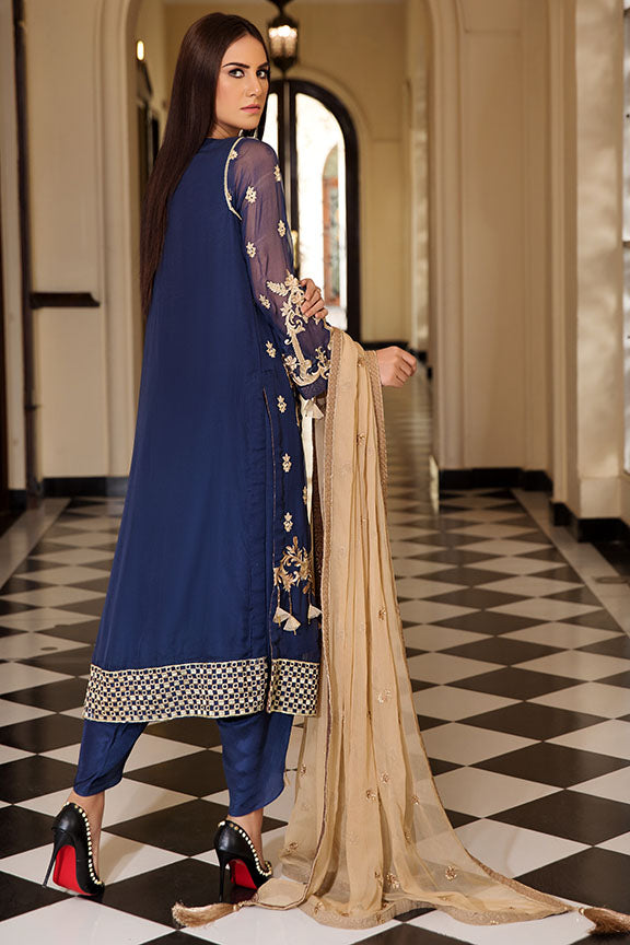 2182-BAROQUE-BLUE EMBROIDERED BEMBERG CHIFFON UNSTITCHED