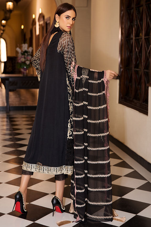 2183-MORINGA-BLACK  EMBROIDERED BEMBERG CHIFFON UNSTITCHED