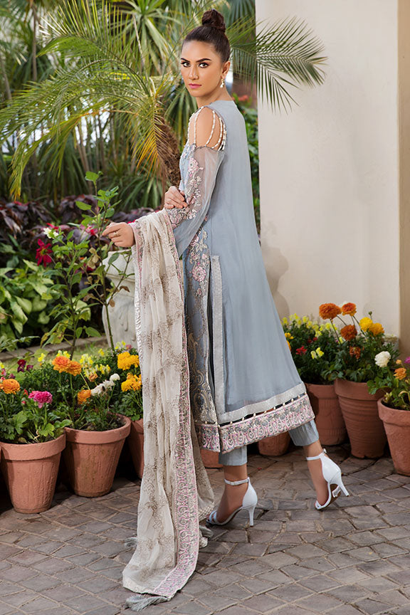 2185-FROZEN-BLUE EMBROIDERED BEMBERG CHIFFON UNSTITCHED