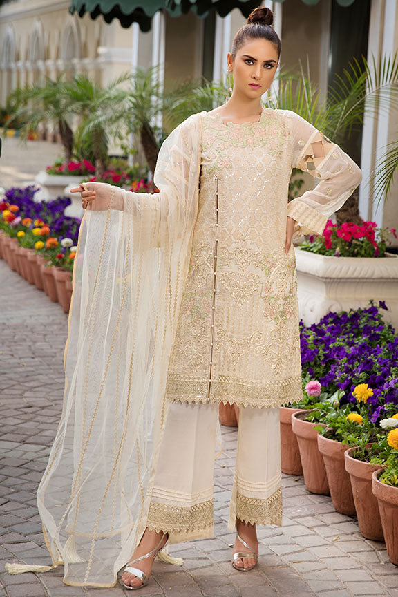2186-TURKISH-IVORY EMBROIDERED BEMBERG CHIFFON UNSTITCHED