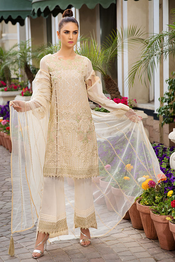 2186-TURKISH-IVORY EMBROIDERED BEMBERG CHIFFON UNSTITCHED