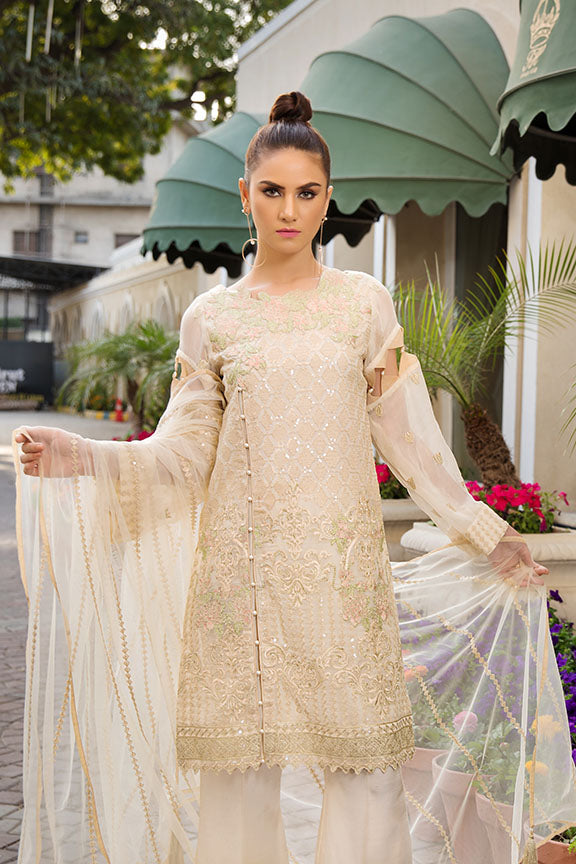 2186-TURKISH-IVORY EMBROIDERED BEMBERG CHIFFON UNSTITCHED
