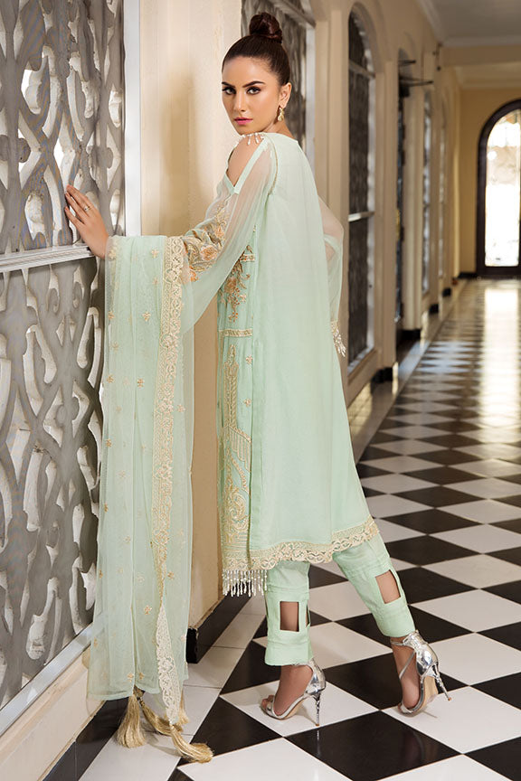 2188-VINTAGE-AQUA EMBROIDERED BEMBERG CHIFFON UNSTITCHED