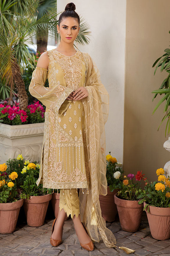 2189-MOROCCAN-MUSTARD EMBROIDERED BEMBERG CHIFFON UNSTITCHED