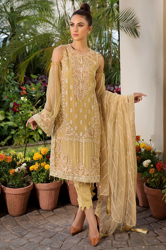2189-MOROCCAN-MUSTARD EMBROIDERED BEMBERG CHIFFON UNSTITCHED