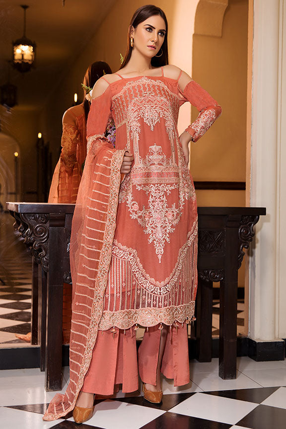 2190-CORAL-ORCHARD EMBROIDERED BEMBERG CHIFFON UNSTITCHED