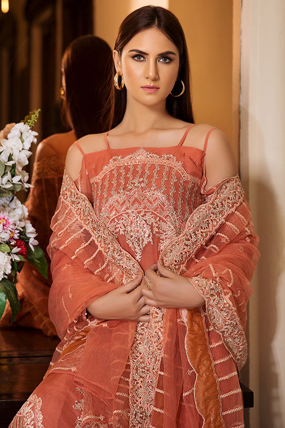 2190-CORAL-ORCHARD EMBROIDERED BEMBERG CHIFFON UNSTITCHED
