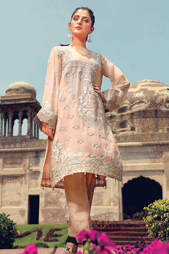 2239-PEACH EMBROIDERED BEMBERG CHIFFON STITCHED