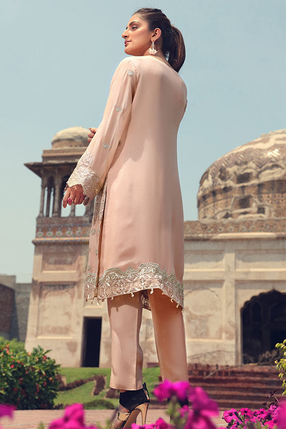 2239-PEACH EMBROIDERED BEMBERG CHIFFON STITCHED