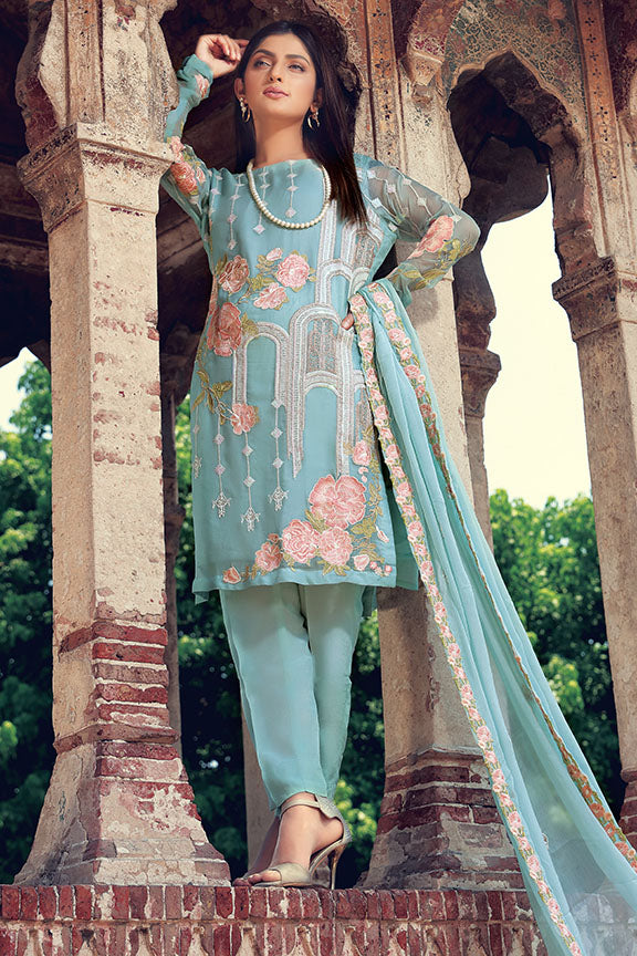 2240-FEROZI EMBROIDERED BEMBERG CHIFFON STITCHED
