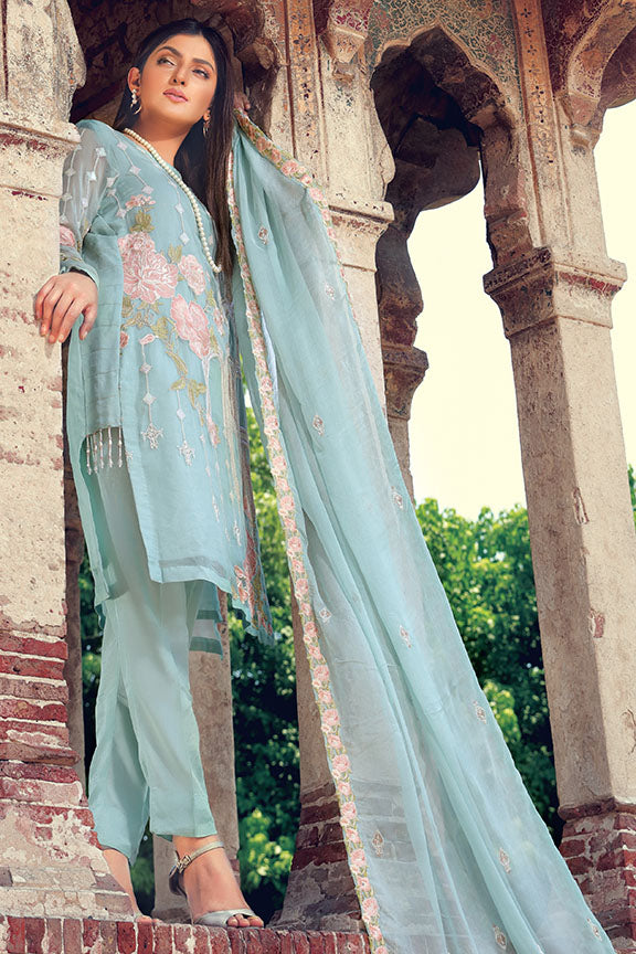 2240-FEROZI EMBROIDERED BEMBERG CHIFFON STITCHED
