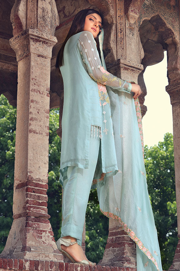 2240-FEROZI EMBROIDERED BEMBERG CHIFFON STITCHED