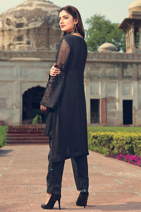 2244-BLACK EMBROIDERED CHIFFON STITCHED
