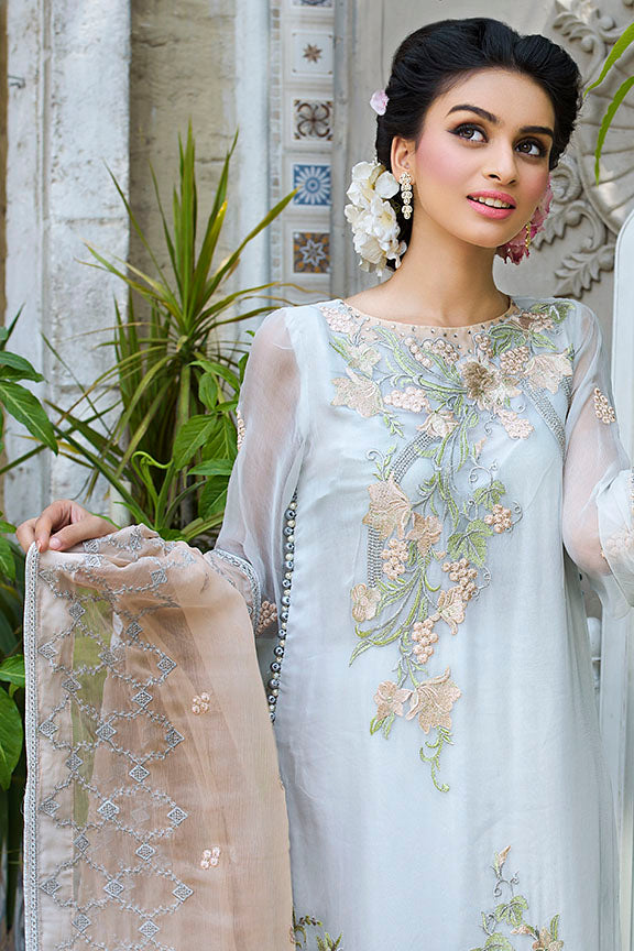 2257-CLOUD-WHITE EMBROIDERED BEMBERG CHIFFON UNSTITCHED