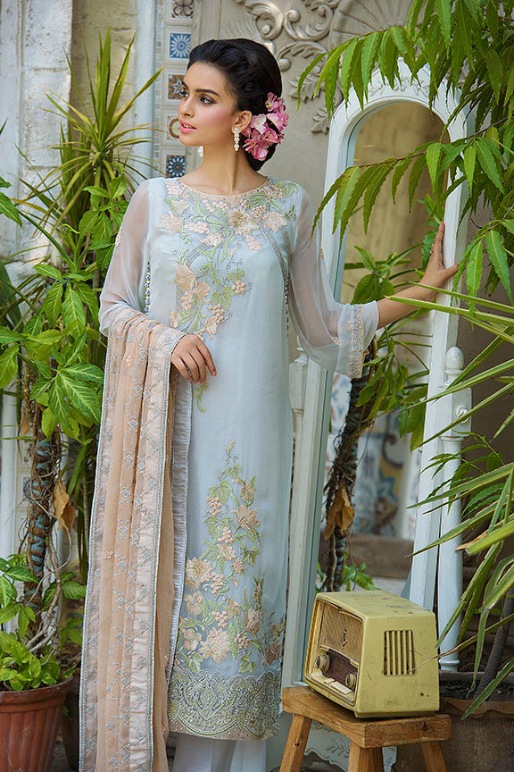 2257-CLOUD-WHITE EMBROIDERED BEMBERG CHIFFON UNSTITCHED