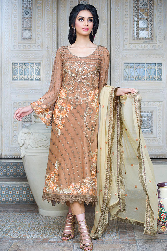 2258-SMOKE-BROWN EMBROIDERED BEMBERG CHIFFON UNSTITCHED