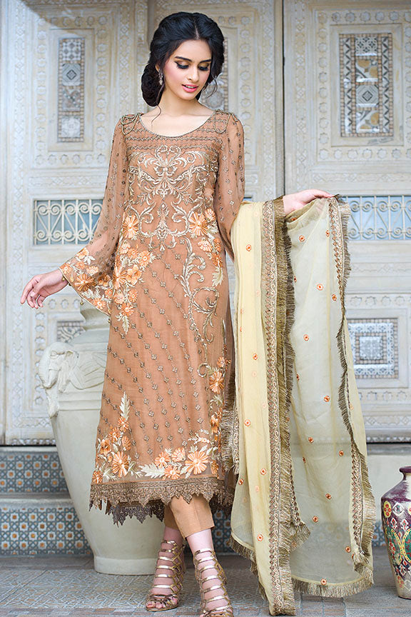 2258-SMOKE-BROWN EMBROIDERED BEMBERG CHIFFON UNSTITCHED