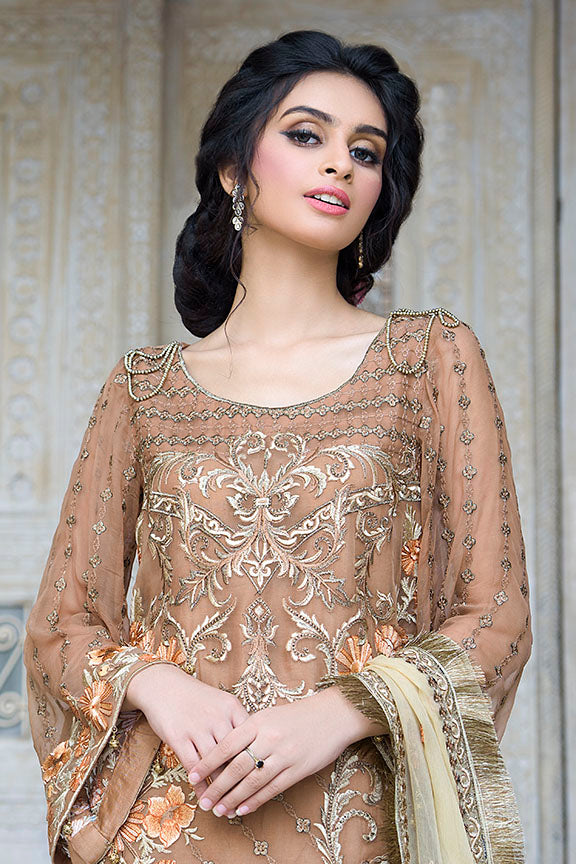 2258-SMOKE-BROWN EMBROIDERED BEMBERG CHIFFON UNSTITCHED