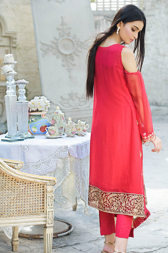 2259-ROYAL-CRIMSON EMBROIDERED BEMBERG CHIFFON UNSTITCHED
