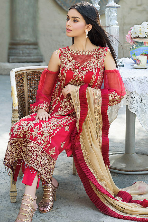 2259-ROYAL-CRIMSON EMBROIDERED BEMBERG CHIFFON UNSTITCHED