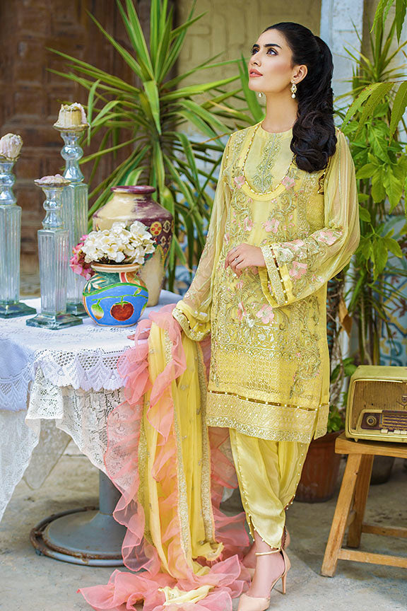 2261-POWDER-YELLOW EMBROIDERED BEMBERG CHIFFON UNSTITCHED